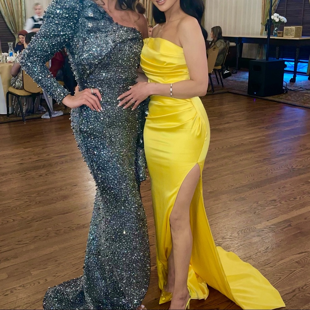 Custom SATIN side open slit gown evening dress - prom dress
